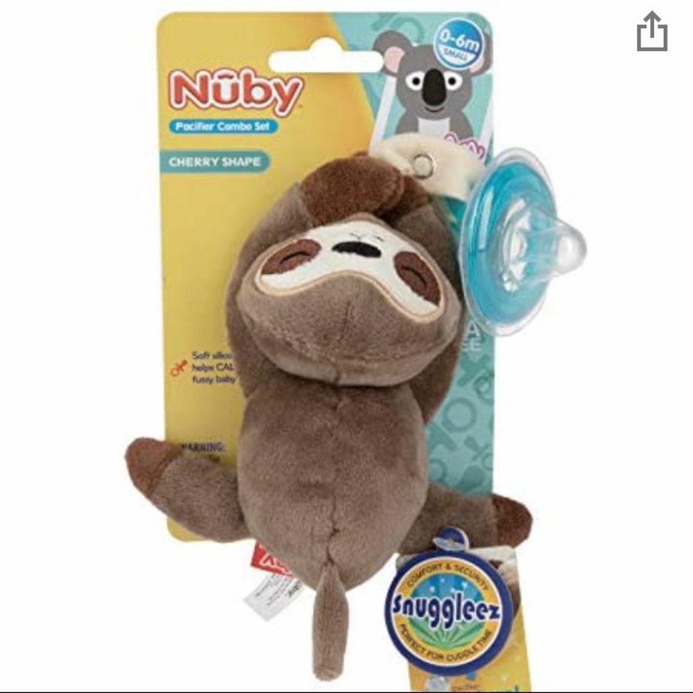 New nubby snuggleez sloth pacifier and spasilk baby soft terry 10 washcloths
